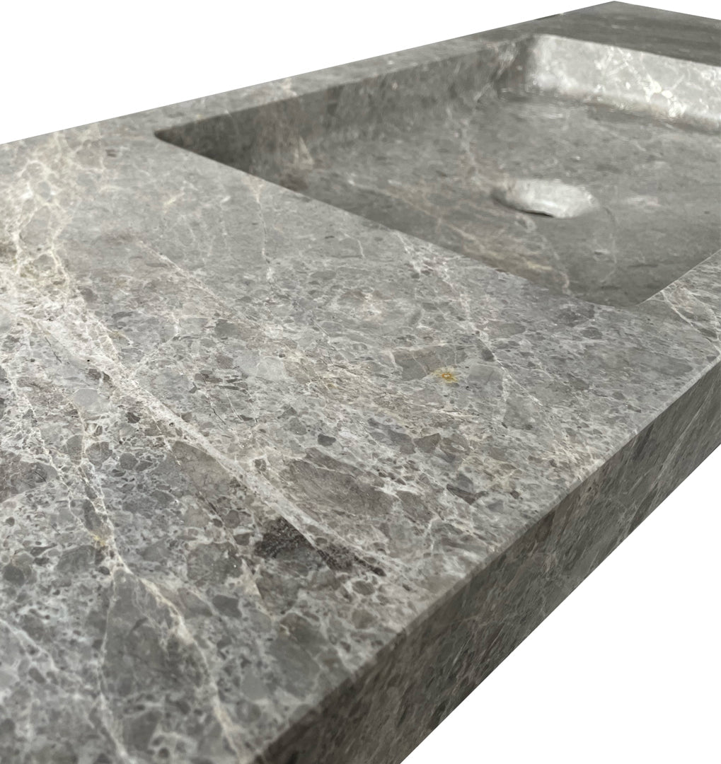 Hellgrauer Naturstein Waschtisch Iceland Dark. Marmor. Eckig rechts
