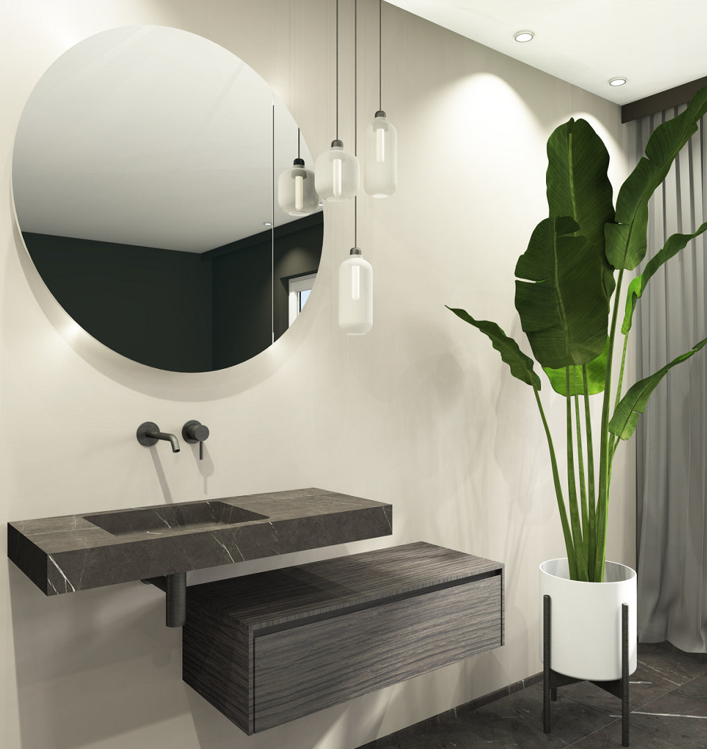 Grauer Naturstein Waschtisch aus Marmor - Pietra Grey - eckig links