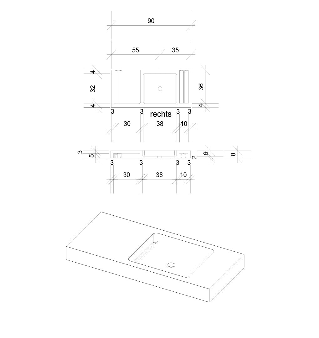 Schwarzer Marmor Waschtisch Nero Marquinia - eckig rechts
