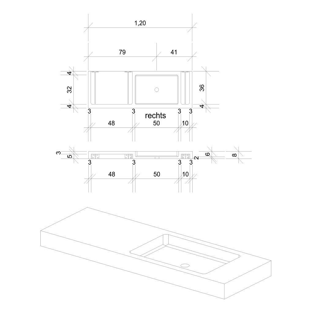 Schwarzer Marmor Waschtisch Nero Marquinia - eckig rechts