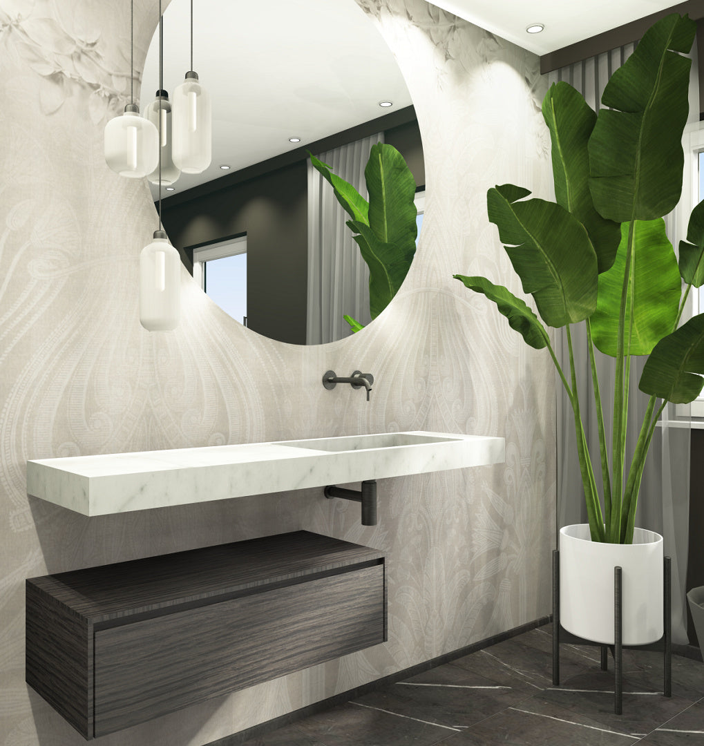 Weißer Naturstein Waschtisch aus Marmor - Bianco Carrara - eckig rechts bis 150 cm - Water and Stone Collection