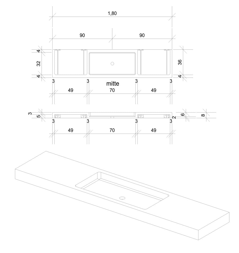 Grüner Naturstein Waschtisch Verde Barcellona - eckig mittig