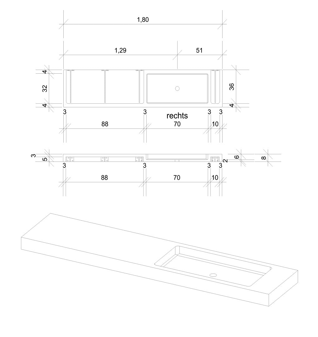 Schwarzer Marmor Waschtisch Nero Marquinia - eckig rechts