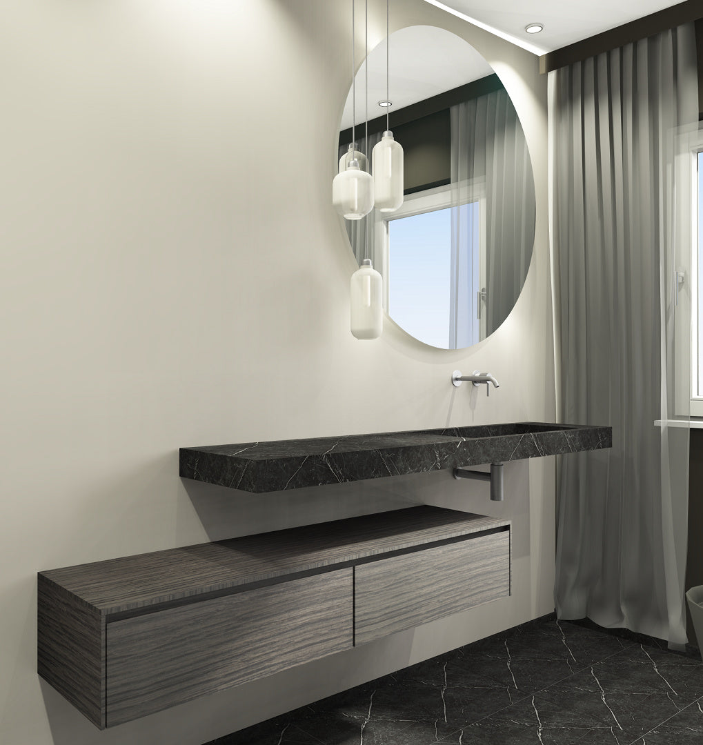 Schwarzer Marmor Waschtisch Nero Marquinia - eckig rechts