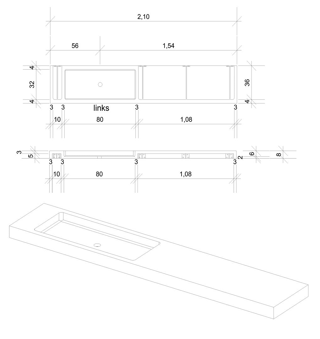 Grauer Naturstein Waschtisch Grigio di Tunisi - eckig links