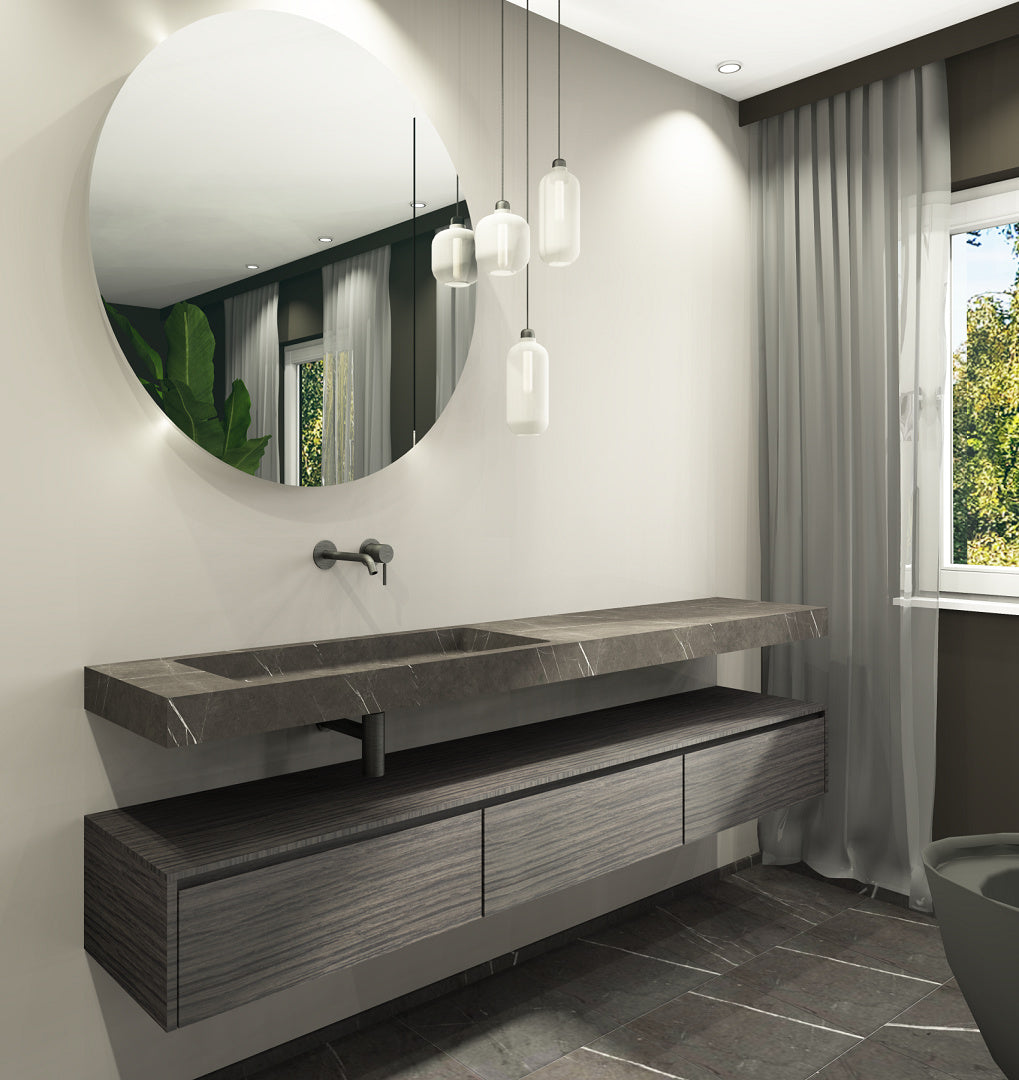 Grauer Naturstein Waschtisch aus Marmor - Pietra Grey - eckig links