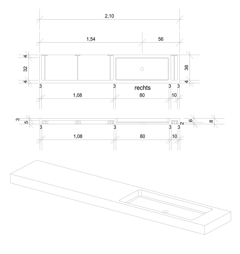 Schwarzer Marmor Waschtisch Nero Marquinia - eckig rechts