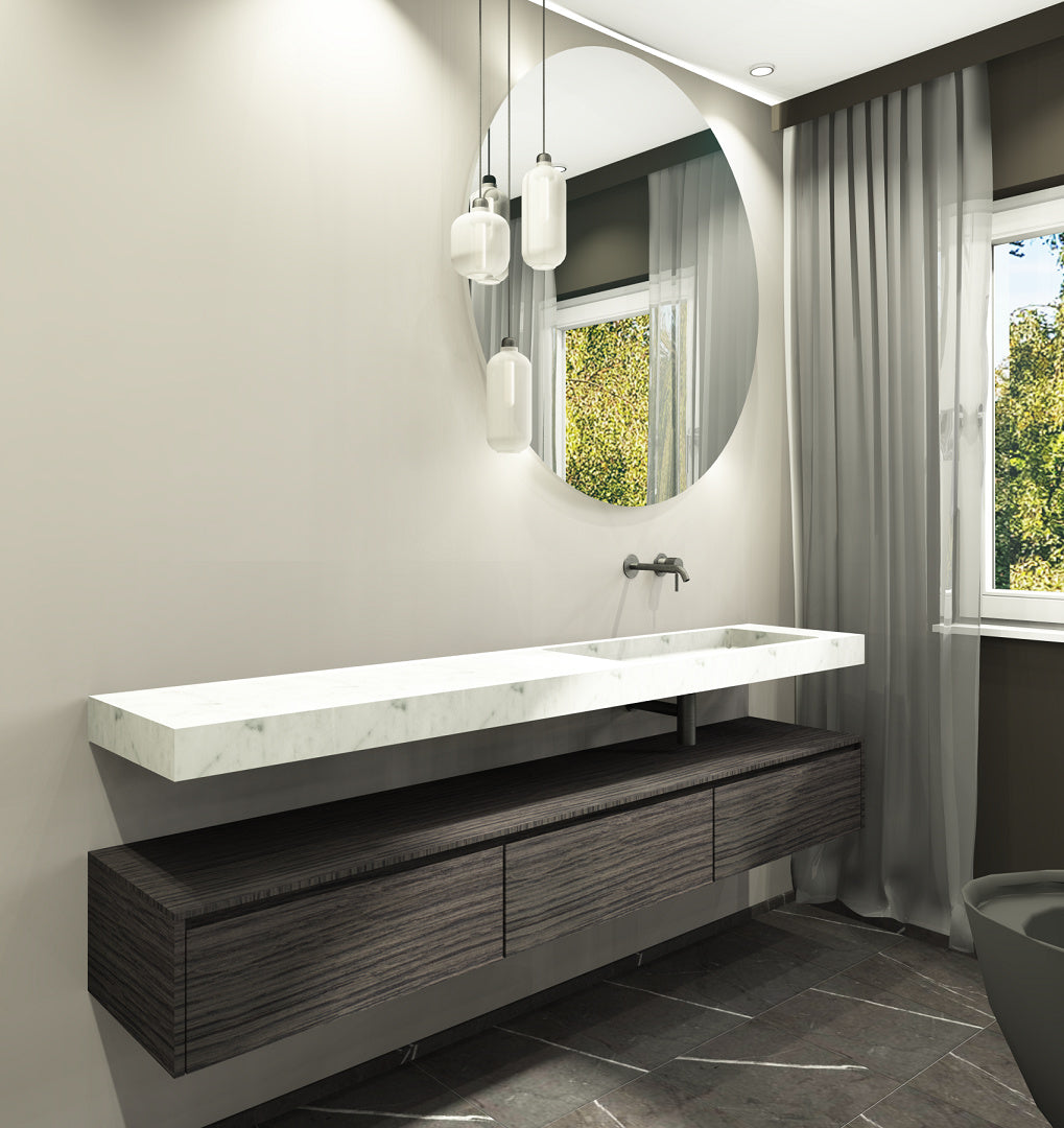 Weißer Naturstein Waschtisch aus Marmor. Bianco Carrara - eckig rechts