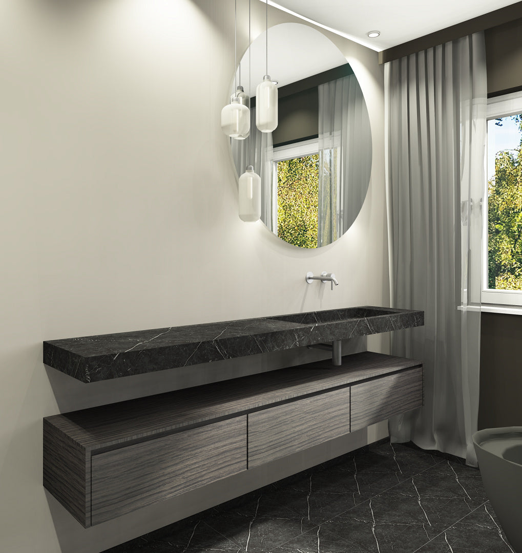 Schwarzer Marmor Waschtisch Nero Marquinia - eckig rechts