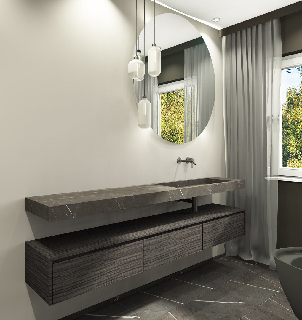 Grauer Naturstein Waschtisch aus Marmor Pietra Grey - eckig rechts
